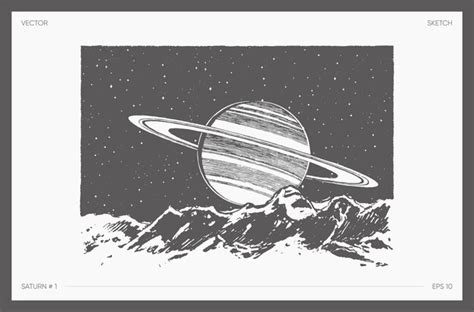 Premium Vector | High detail illustration of cosmic landscape, space sketch. planet saturn with ...