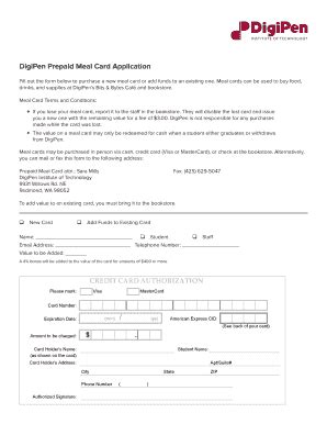 Digipen Meal Card Fill Online Printable Fillable Blank Pdffiller