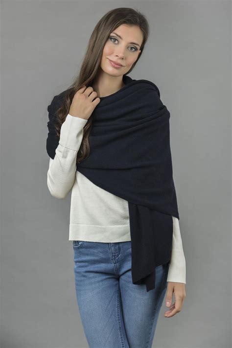 Cashmere Wrap In Blue Navy 100 Pure Italy In Cashmere Uk