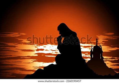 Silhouette Man Praying Sunset Illustration Stock Illustration ...