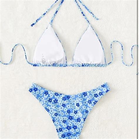 Floral Bikini Set Halter Triangle Top And Bikini Depop