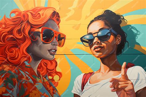 Premium Photo A Street Style Painting Of Two Women Wearing Sunglasses