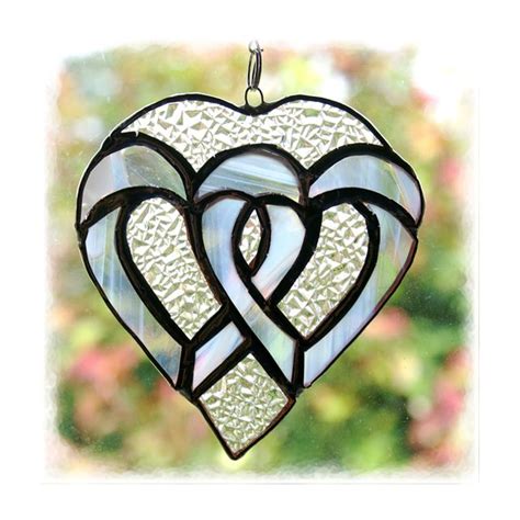 Wedding Hearts Stained Glass Suncatcher Silver Handmade Stained Glass Art Stained Glass Diy