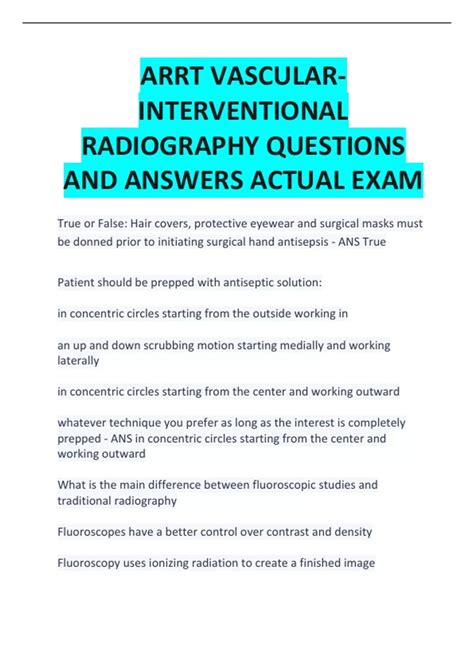 ARRT VASCULAR INTERVENTIONAL RADIOGRAPHY QUESTIONS AND ANSWERS ACTUAL