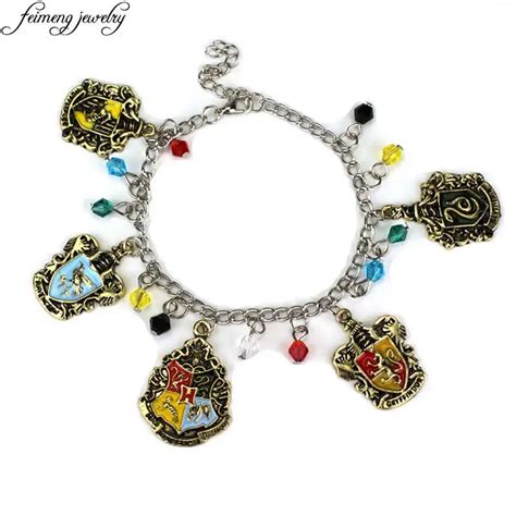 Feimeng Jewelry Hogwarts Charm Bracelet Gryffindor Hufflepuff Slytherin