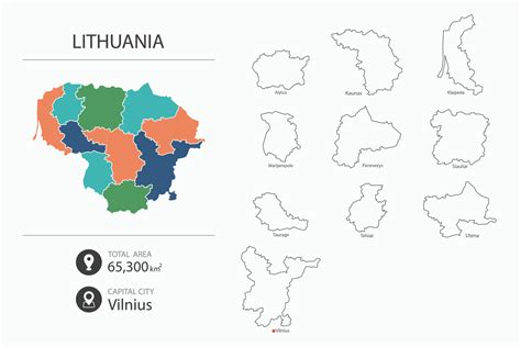 Map of Lithuania with detailed country map. Map elements of cities ...