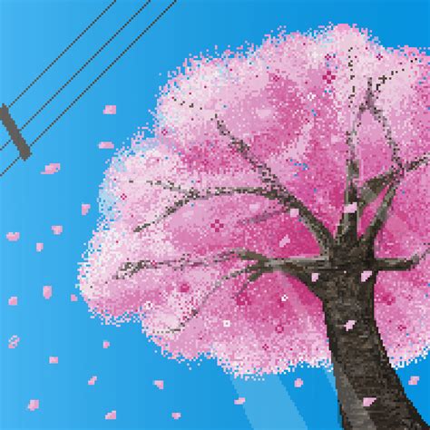 Sakura Tree Pixelart Sakura Tree Pixel Art Background Pixel Art