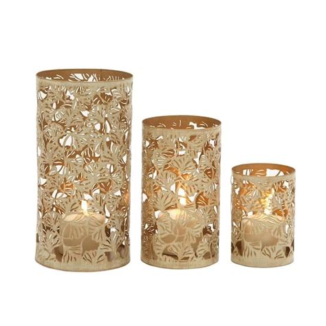 Litton Lane Gold Metal Tree Decorative Candle Lantern Set Of 3 22239