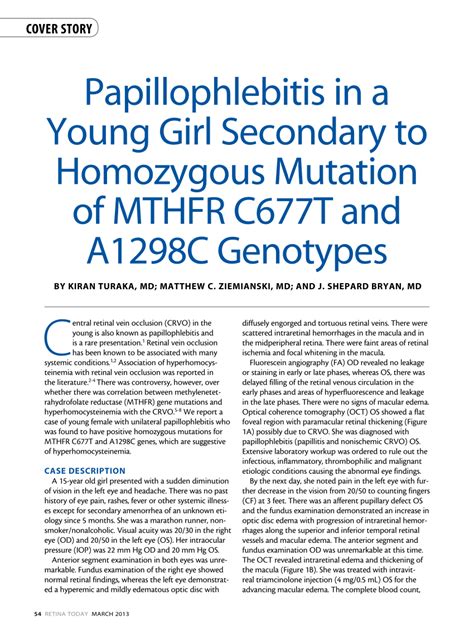 (PDF) Papillophlebitis in a Young Girl Secondary to Homozygous Mutation of MTHFR C677T and ...