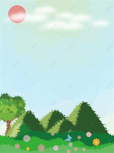 Hand Painted Cartoon Lawn In Spring Season Background, Hand Draw ...