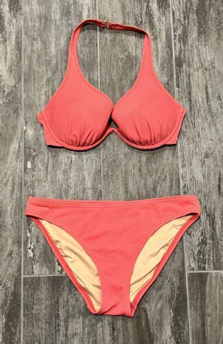 VICTORIAS SECRET Halter PUSH UP BIKINI Set 34C Small S Pink Salmon