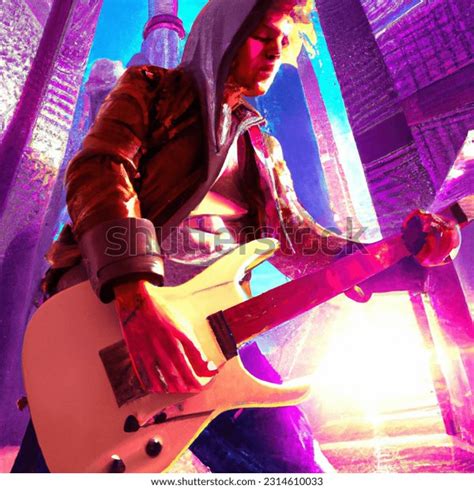 Close Photo Guitar Player Futuristic City AI-generated image 2314610033 ...