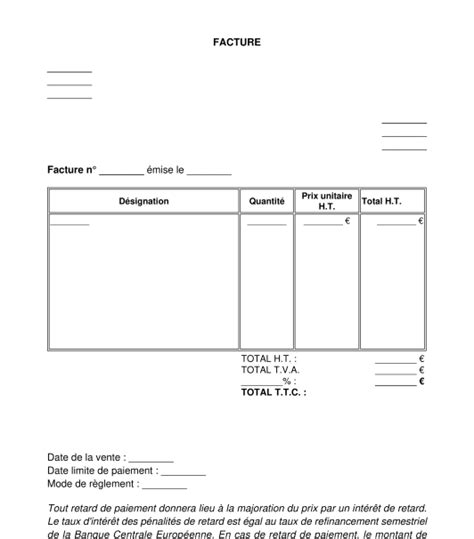 Facture Exemple Modèle à Remplir Word And Pdf