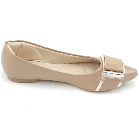 Sapatilha Vz Tan Nude Abs Ouro Bico Fino Ceci Cal Ados Atacado De Cal Ados