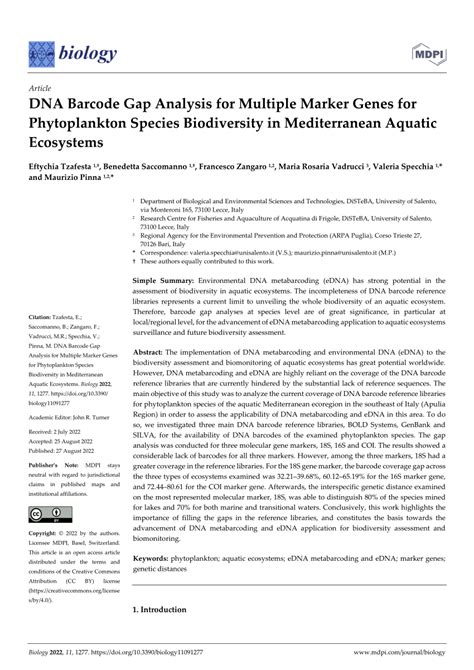 PDF DNA Barcode Gap Analysis For Multiple Marker Genes For