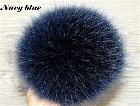 Navy Blue Fur Pom Pom Large Real Fox Fur Pompom For Hat Detachable