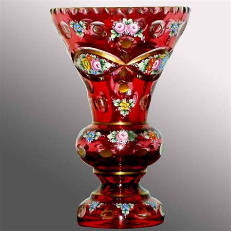 Vase En Cristal De Boh Me D Cor Fleuri Maill Peint Sur Un Cristal