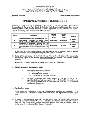 Fillable Online NOTICE INVITING E TENDER NO 11 SE SWC OF 2013