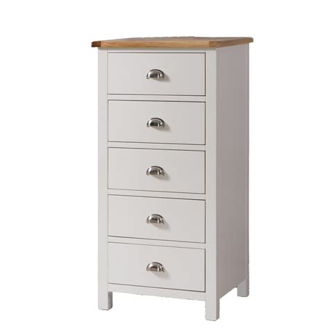 Malvern Grey And Oak 5 Drawer Tall Chest Of Drawers