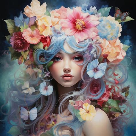 Premium Photo Painting Of A Woman With Flowers In Her Hair And A