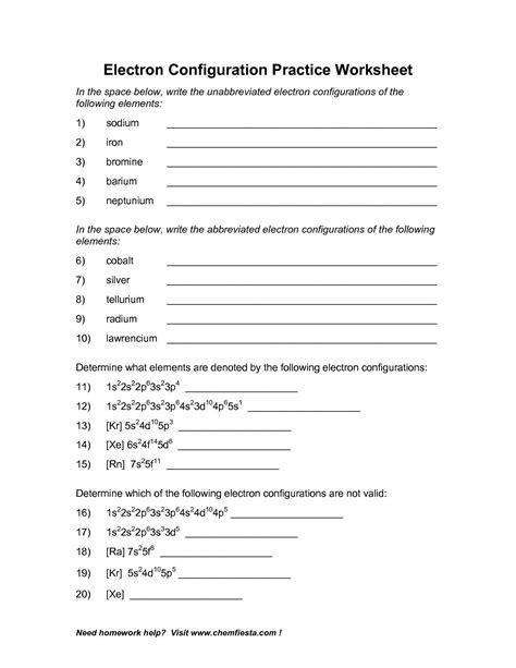 Electron Configuration Review Worksheet