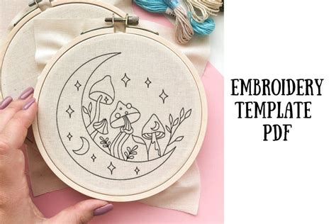 Magic Mushroom Embroidery Pattern PDF Printable Template For Hand