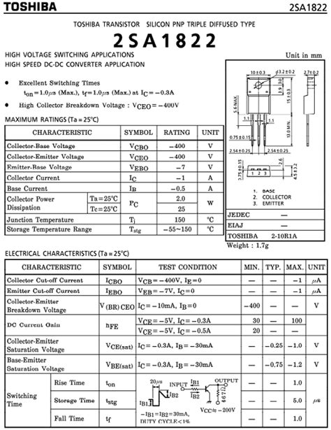 2SA1822 Datasheet 2SA1822 PDF Pinouts Circuit Toshiba