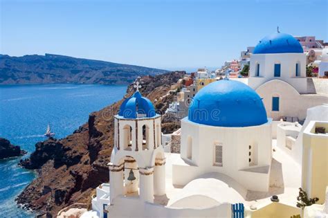 Blue Dome Churches Oia Santorini Stock Photo Image Of Greece