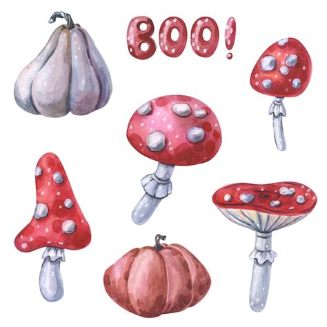 Premium Photo Watercolor Fly Agaric And Pumpkin Red Amanita Muscaria