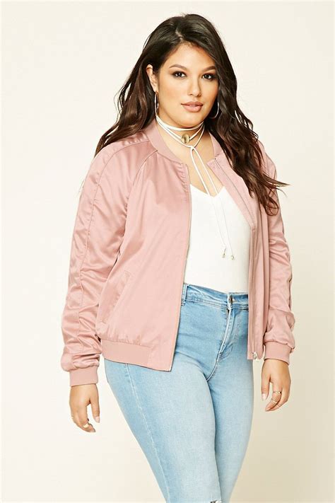 Forever 21 A Satin Bomber Jacket Featuring A High Polish Zip Front Long Raglan Sleeves