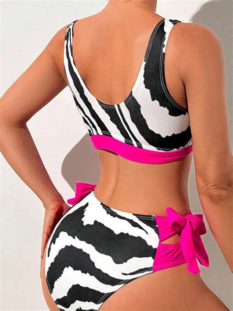 SHEIN SHEIN Swim Vcay Zebra Striped Knot Side Bikini Swimsuit SHEIN USA