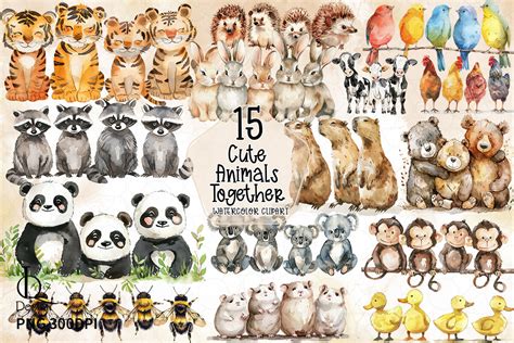 Cute Animals Together Clipart PNG Graphic by LQ Design · Creative Fabrica