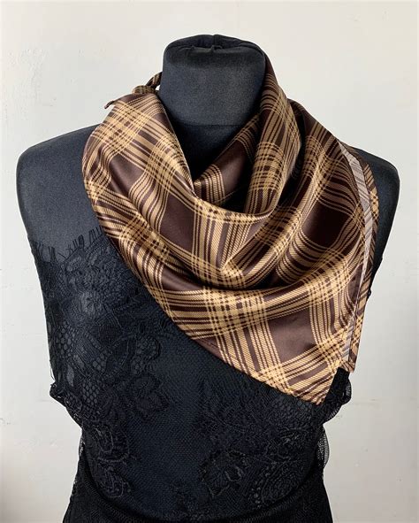 Neck Scarf Silky Satin Pattern Brown Chocolate Scarf Neck Tie Etsy