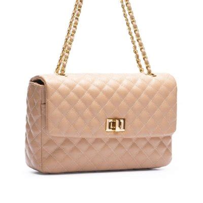 BOLSA COURO LEGÍTIMO QUILTED ABA RETA EM MATELASSÊ NUDE Compre Agora Dafiti Brasil