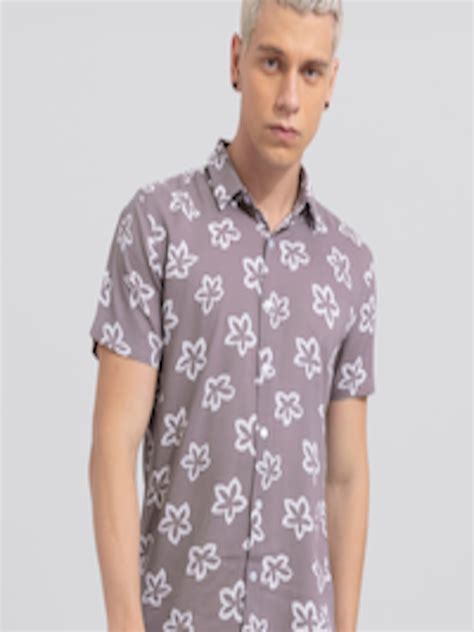 Buy Snitch Grey Classic Slim Fit Floral Floral Printed Casual Shirt