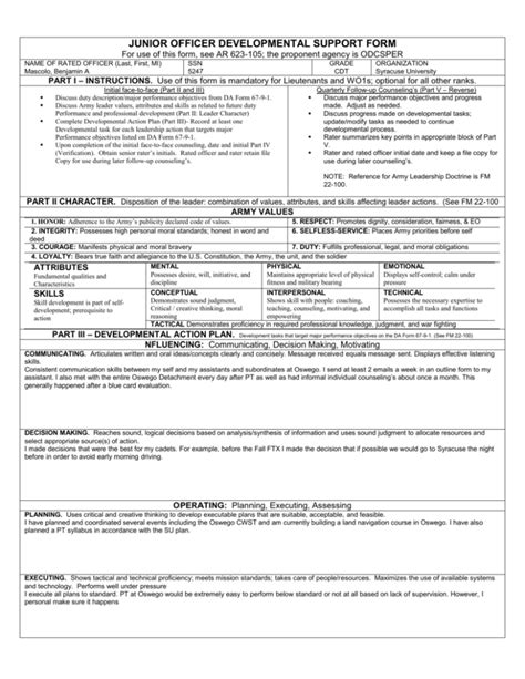 Army Oer Support Form Examples Army Military