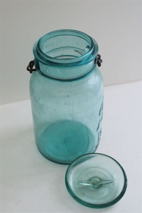 Ball Mason Jar W 1908 Patent Date Antique Aqua Blue Glass Canning Jar