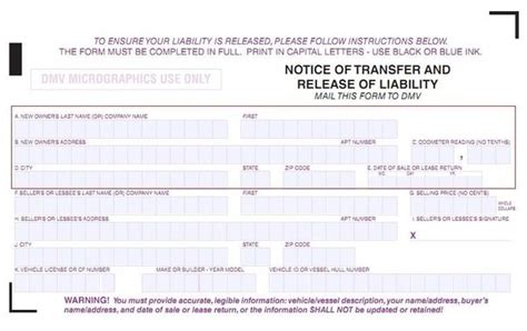 Release Of Liability Dmv Reg 138 Transfer Car Title