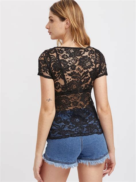 Floral Lace See Through Top Shein Sheinside