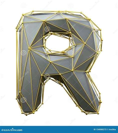 Capital Latin Letter R In Low Poly Style Silver And Gold Color Isolated