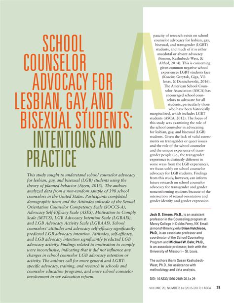 PDF School Counselor Advocacy For Lesbian Gay And Bisexual Students Intentions And Practice