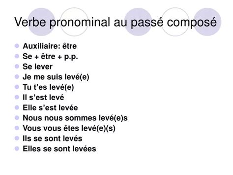 PPT Verbe pronominal au passé composé PowerPoint Presentation free