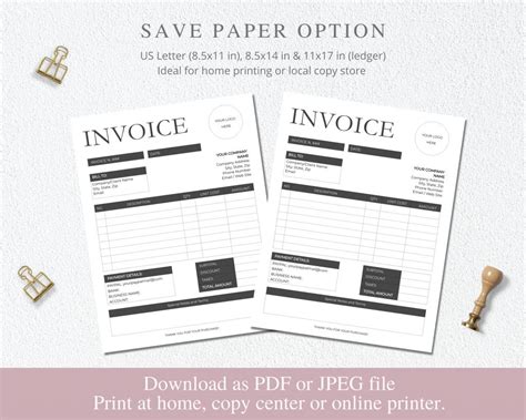 SunRayArt Designs Invoice Editable Template Business Printables