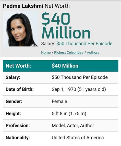 Padma Lakshmi net worth | Padma lakshmi, Net worth, United states of