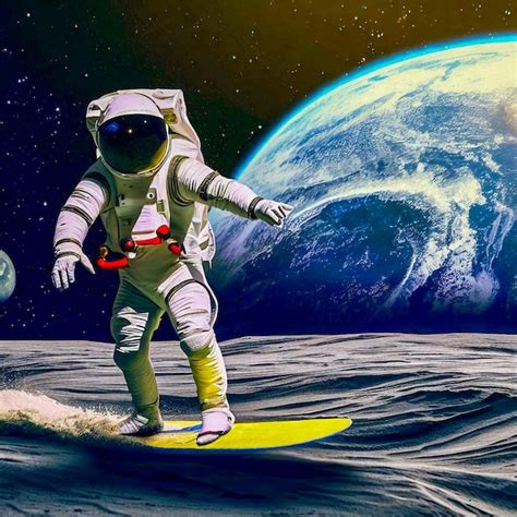 Premium Ai Image An Astronaut Surfing On The Moon With Earth In The