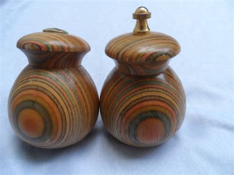 Vintage Mr Dudley Rainbow Wood Salt Shaker And Pepper Grinder