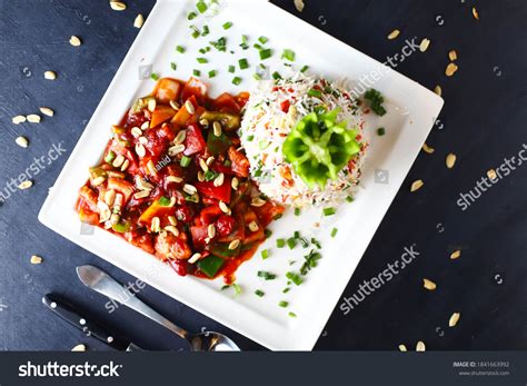 Chicken Manchurian Egg Fried Rice Pakistaniindian Stock Photo