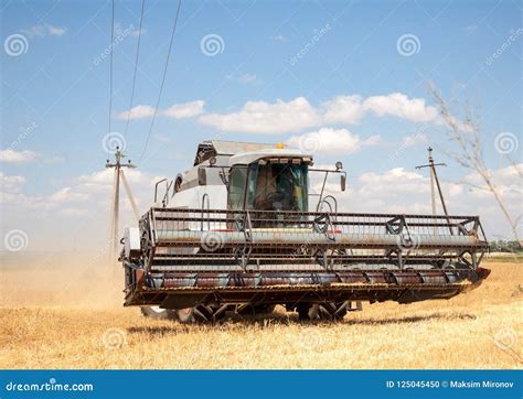 Harvester Machine To Harvest Wheat Field Working Stock Photo - Image of ...