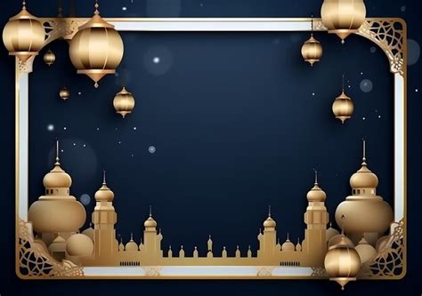 Gold Frame With Lantern Decoration Premium AI Generated Image