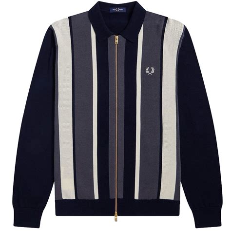 Fred Perry Striped Zip Through Cardigan Navy K3558